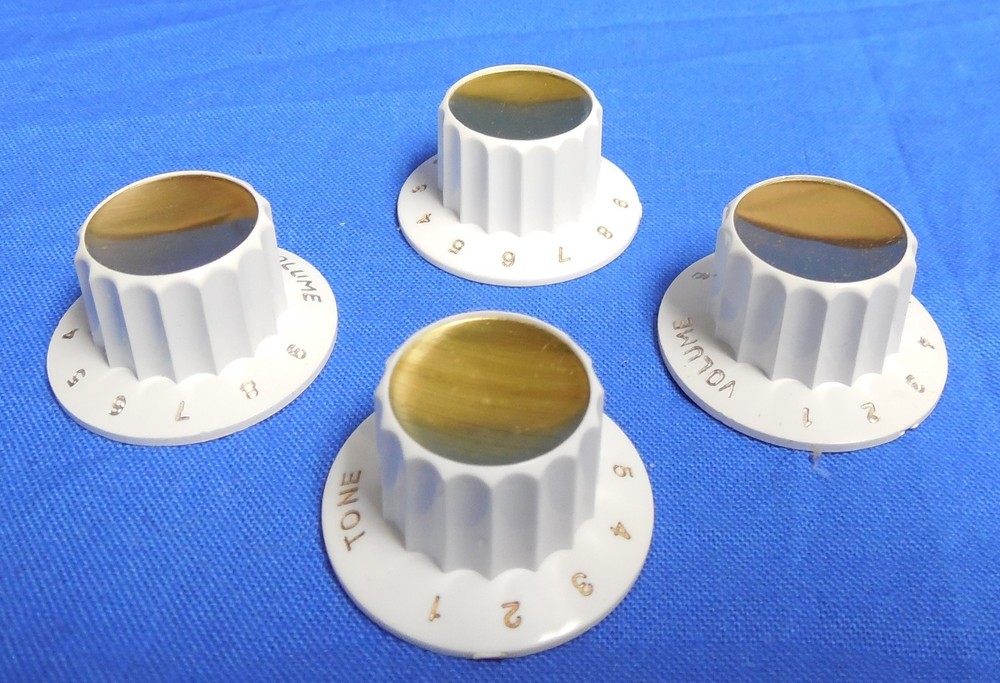50 years old 4 WHITE AND GOLD HARMONY GUITAR VOLUME AND TONE WITCH HAT KNOBS