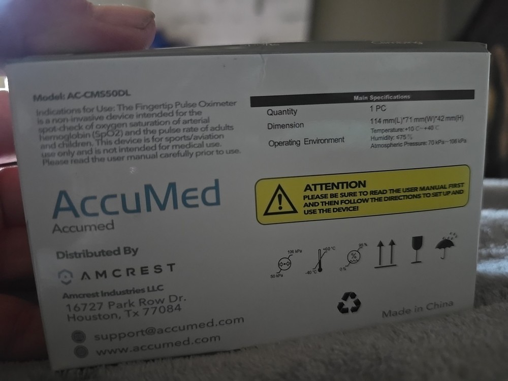 AccuMed Model AC-CMS50DL PULSE OXIMETER YELLOW WHITE