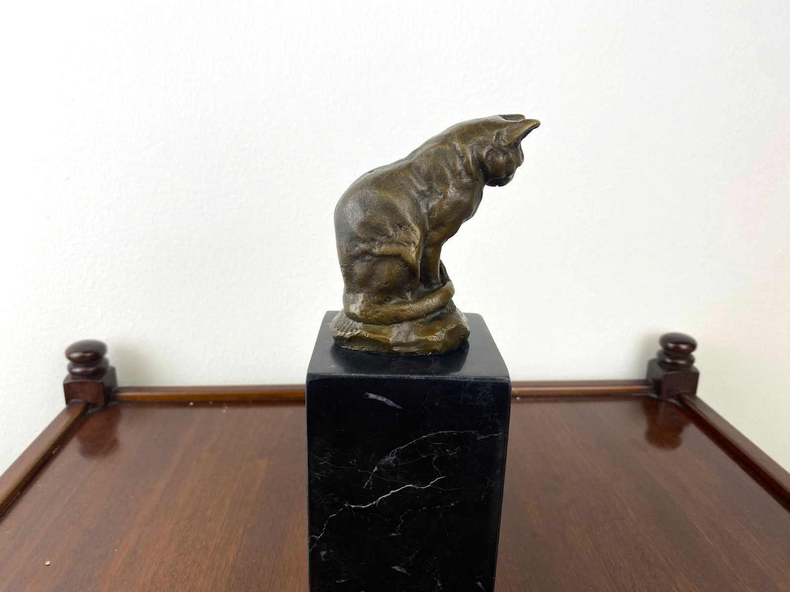Bronze Sculpture Cat Art Deco on Black Marble Base after Milo