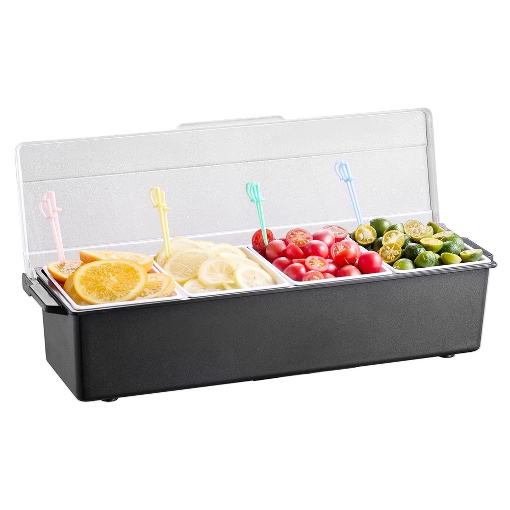 Chilled Condiment Server, 4 Compartment Ice Cooled Condiment Serving Container,