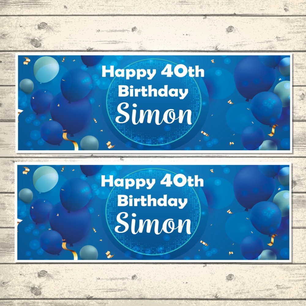 2 PERSONALISED BLUE BALLOON BIRTHDAY BANNERS