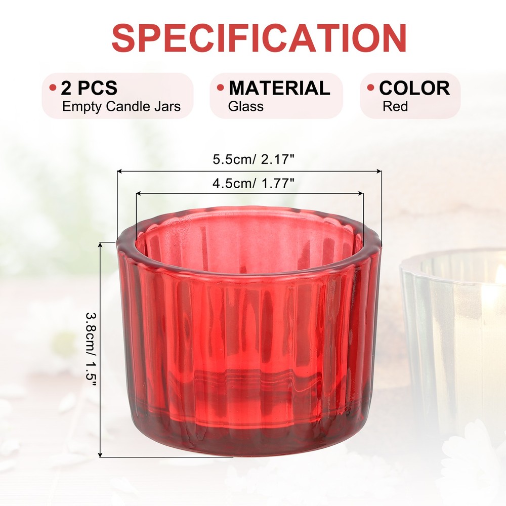 Glass Empty Candle Jars 2 Pcs Ribbed Candle Containers, Red