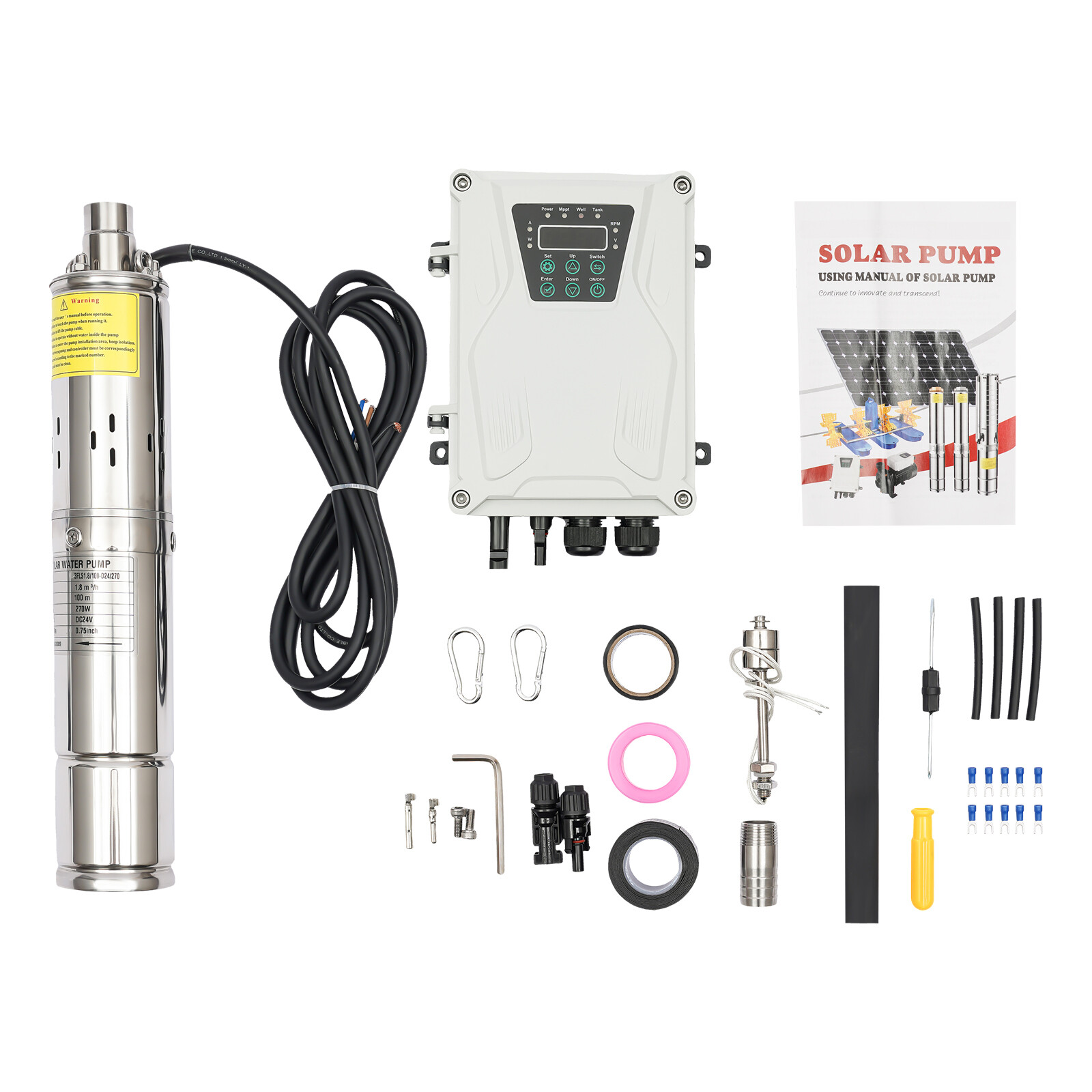 3in 24V DC Deep Well Solar Water Pump Submersible Max Head 100m/ 328ft+MPPT 270W