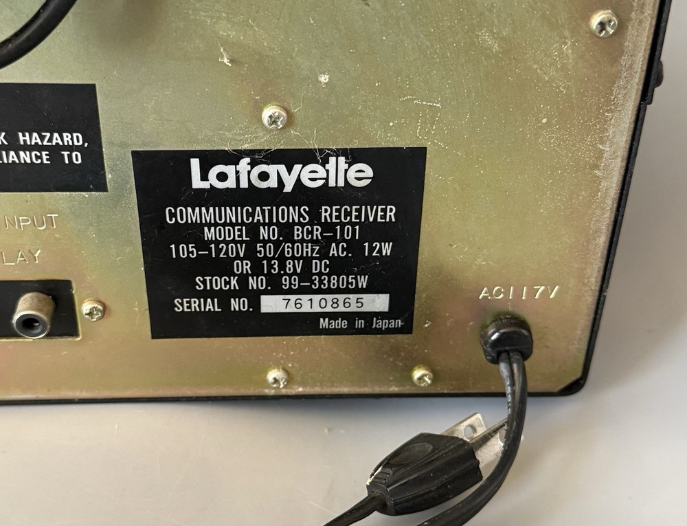 Power Tested Only — Lafayette Communications Receiver BCR-101 — See Description