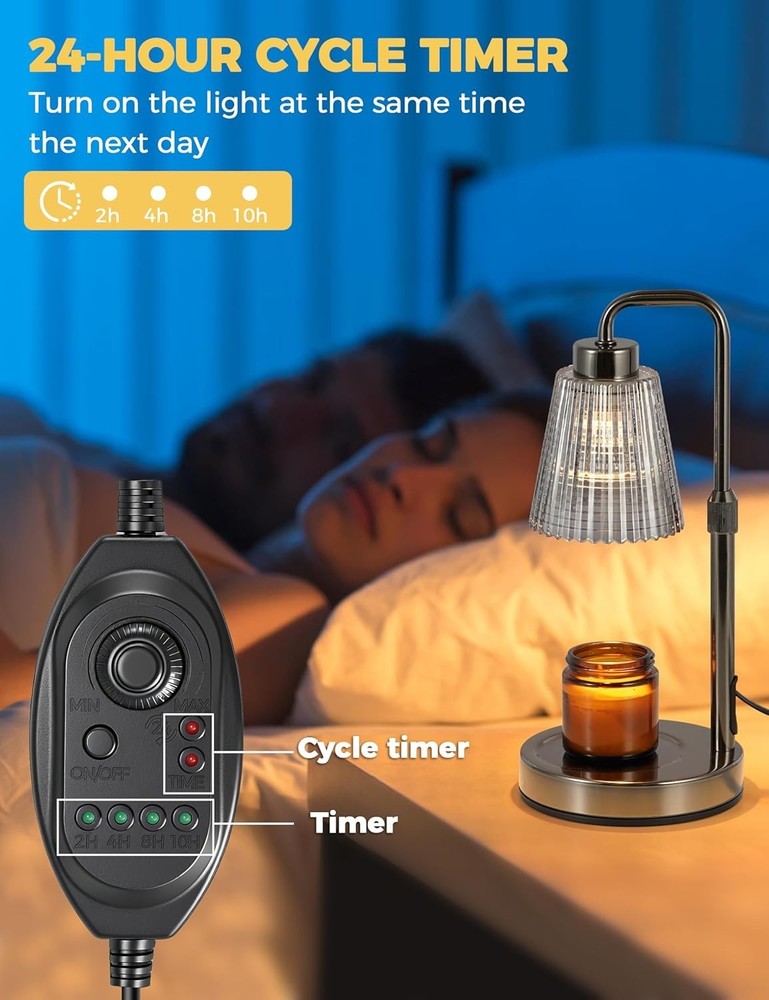 Elegant Adjustable Height Candle Warmer Lamp with Timer & Dimmable Light - Gray