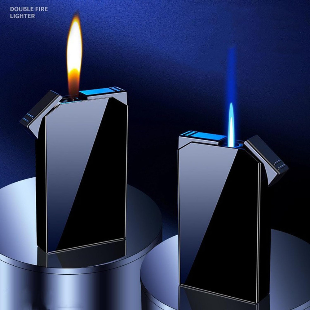 Dual Flame Square Shape Torch Lighter, Switchable Torch Jet & Soft Flame Lighter