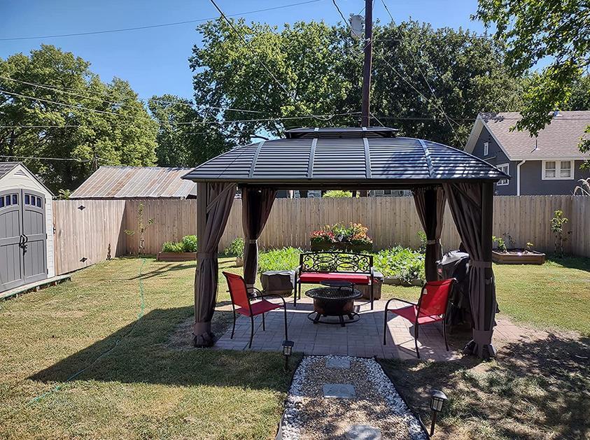10' x 12' Hardtop Gazebo Outdoor Aluminum Arc Gazebo for Patios Double Roof