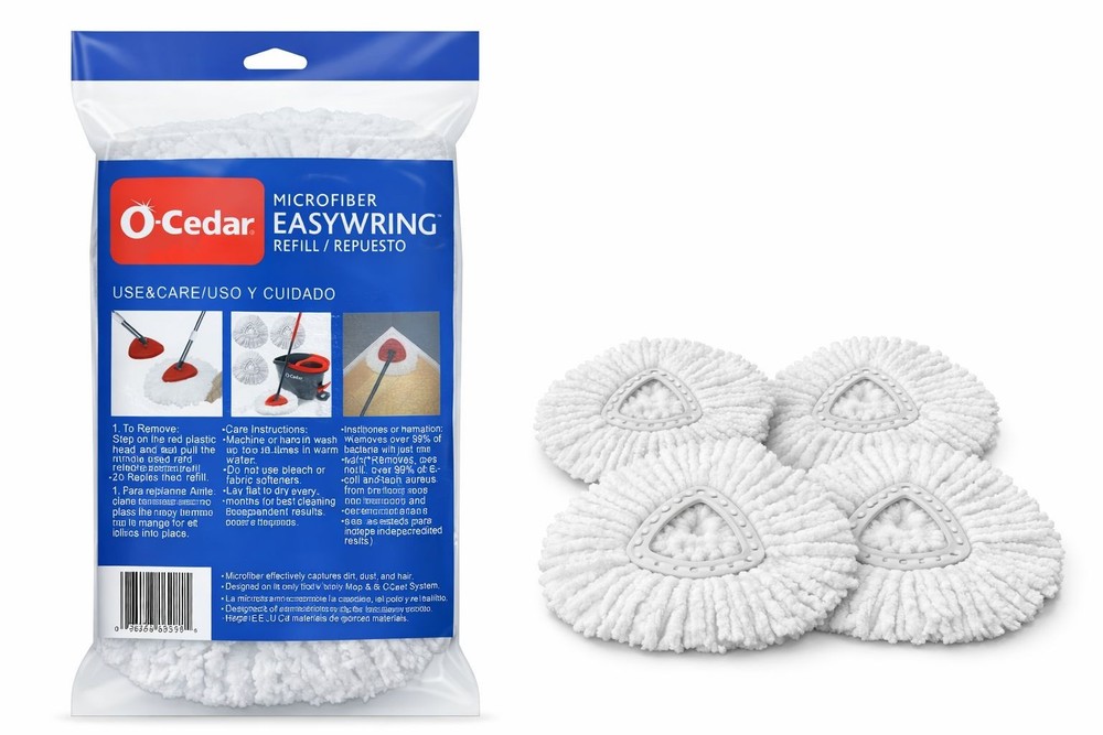 O-Cedar EasyWring Microfiber Mop Refill –Orignal White, 4 Pack