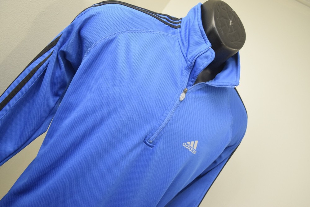 Adidas ClimaLite 1/4 Zip Jacket Blue Striped Long Sleeve Pullover Mens Medium
