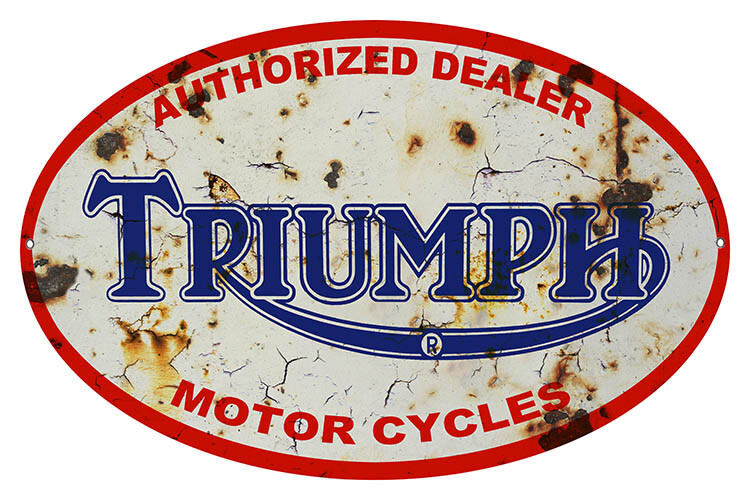 AUTHORIZED DEALER TRIUMPH MOTORCYCLES 18" HEAVY DUTY USA MADE METAL OVAL AD SIGN