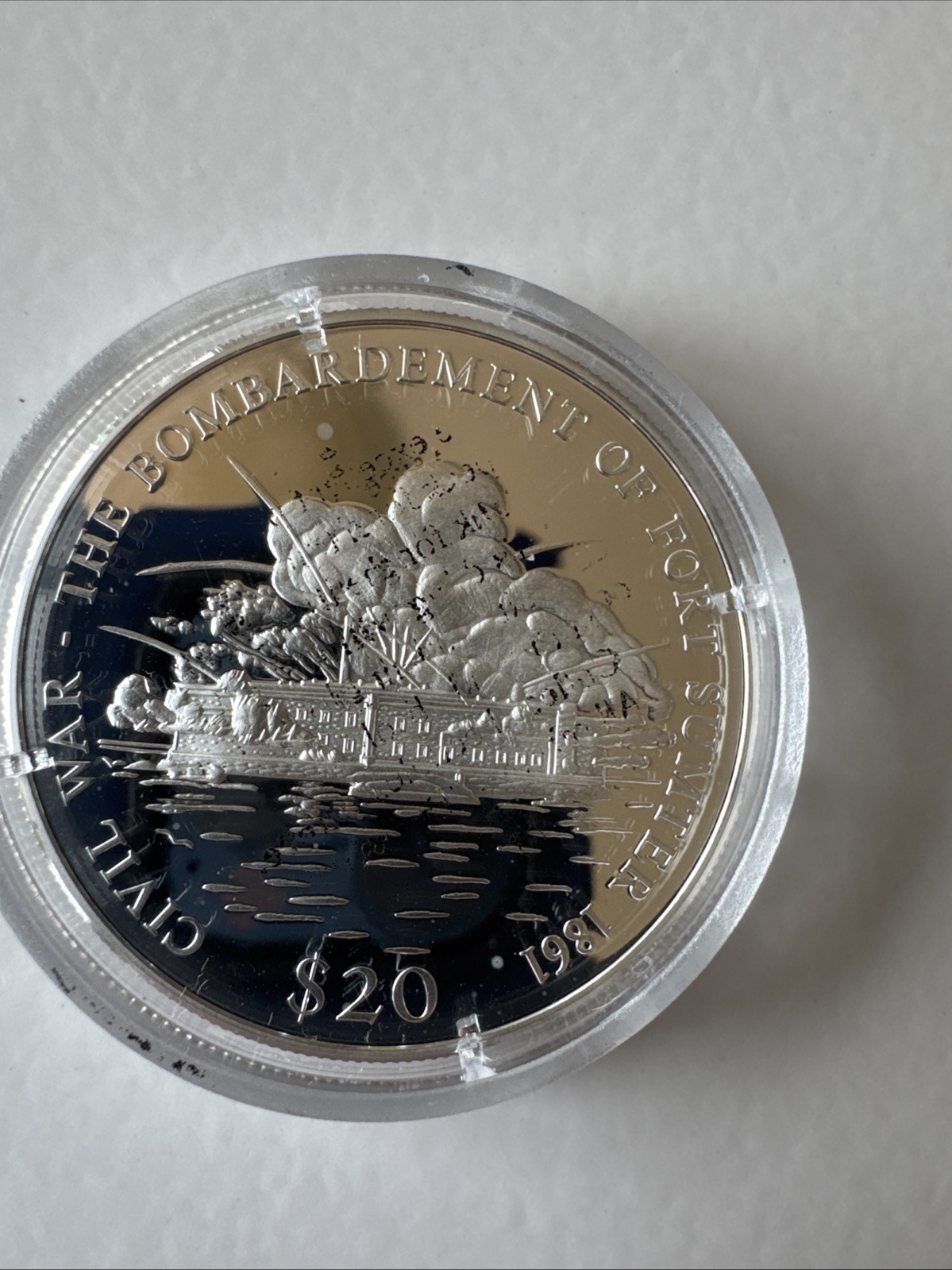 .999 SILVER 2000 LIBERIA $20 COIN CIVIL WAR THE BOMBARDMENT OF FORT SUMTER w/COA