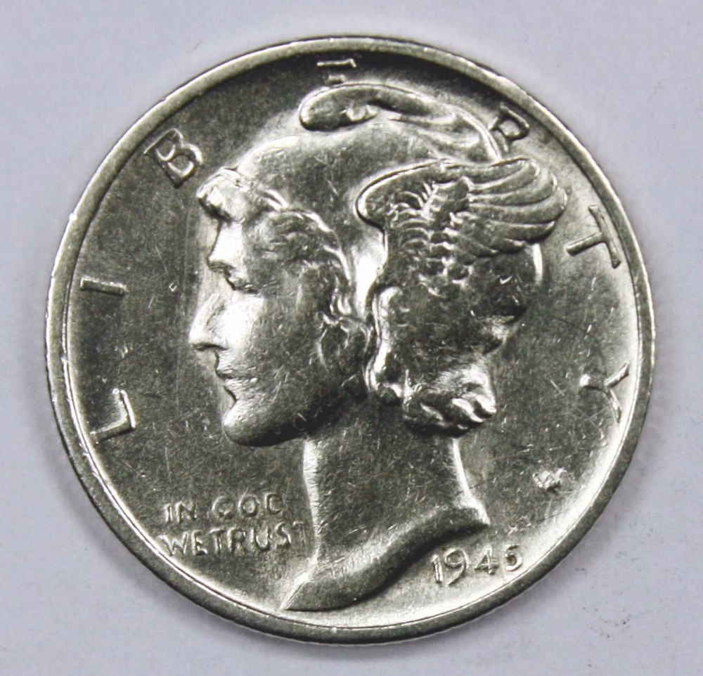 1945-s Mercury Head Dime Micro "S" Mint Mark High Grade    (Inventory A)