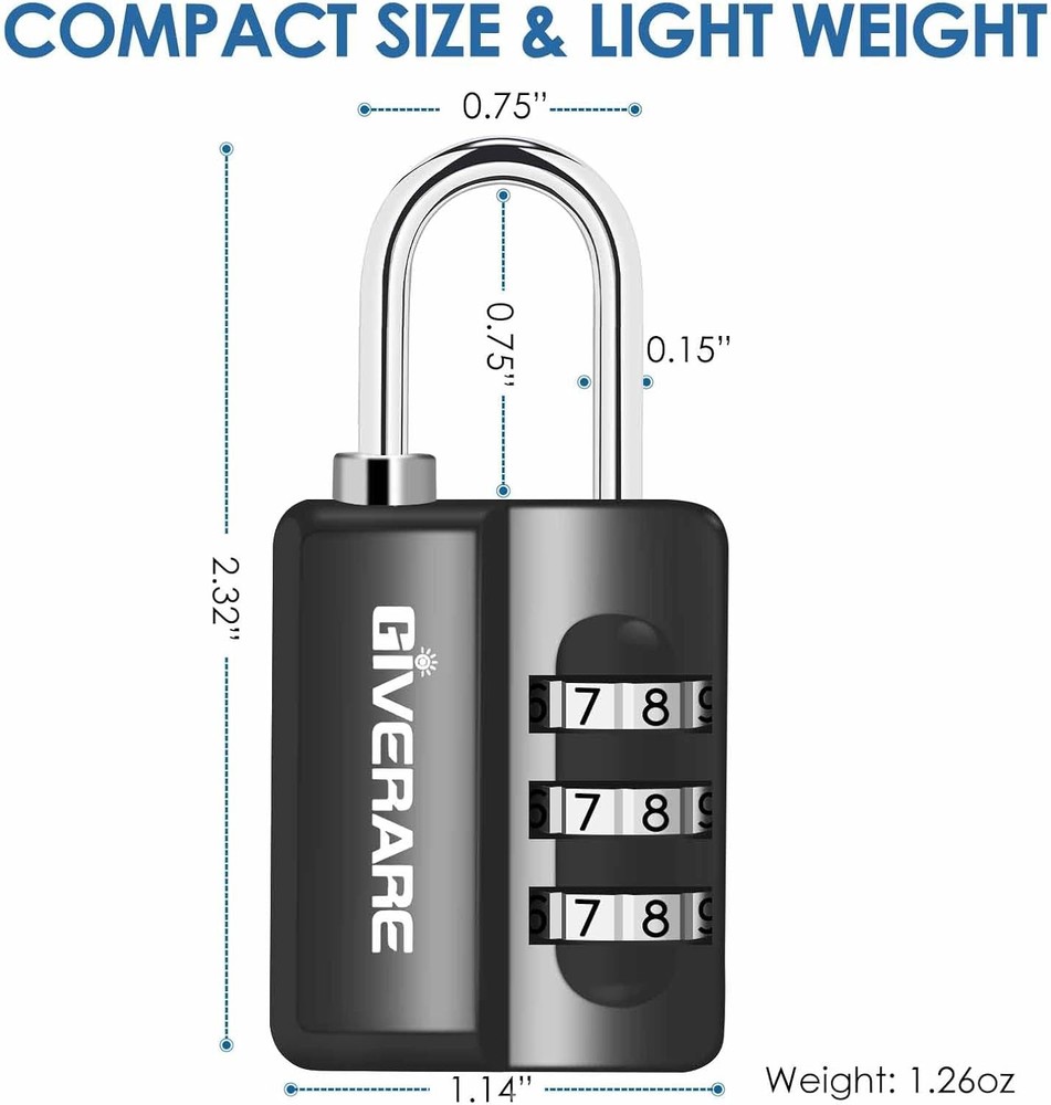 GIVERARE 4 Pack Combination Lock, 3-Digit Padlock Keyless, Small, Black