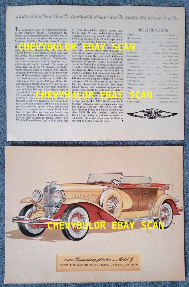1930 Duesenberg Phaeton Model J Vintage Info Article
