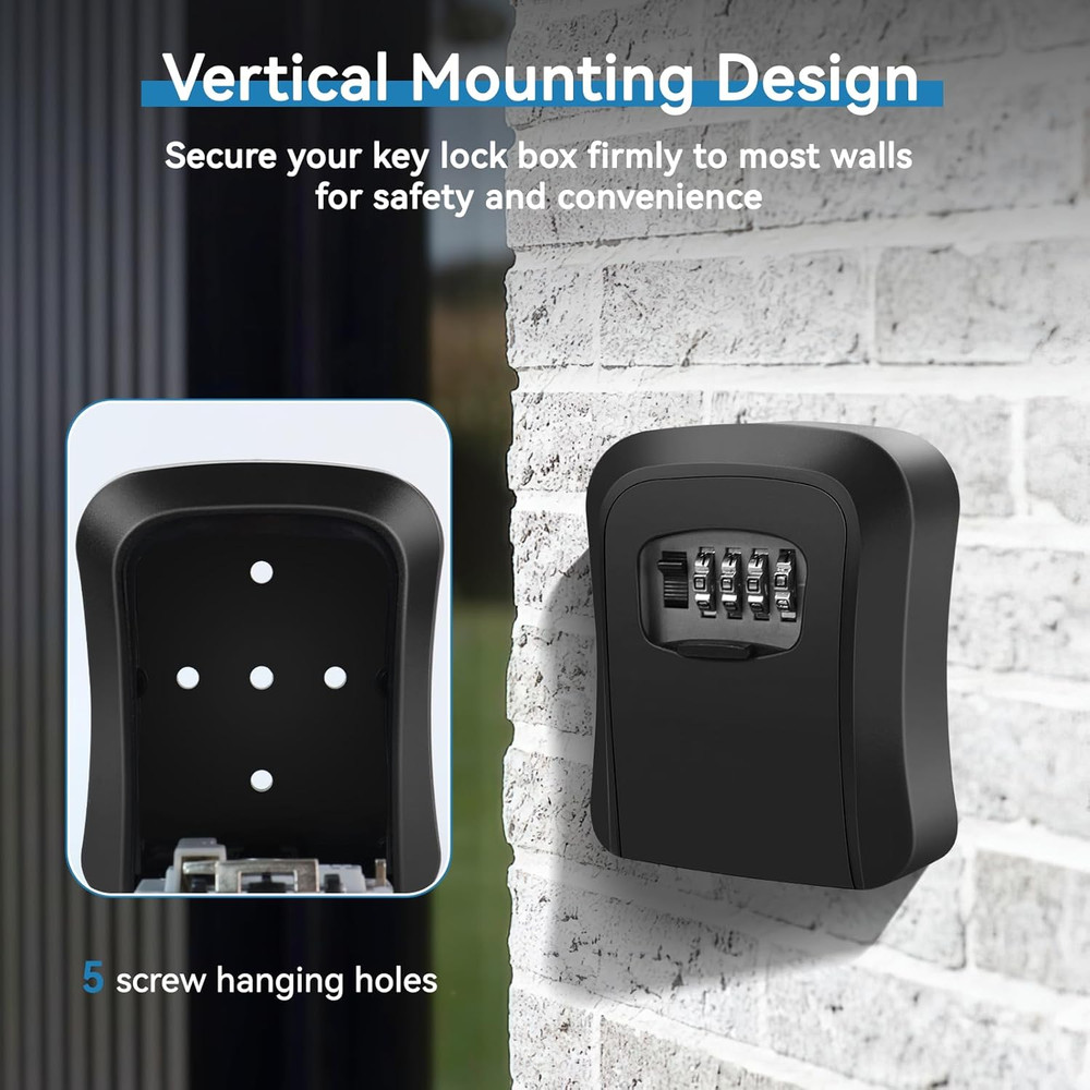 Heavy-Duty Wall-Mounted Key Lock Box – 4-Digit Combination, Weatherproof