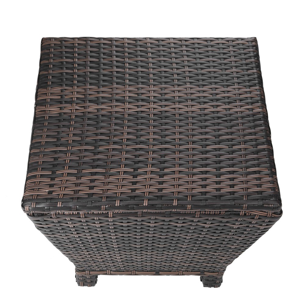 Outdoor PE Wicker Side Table with Storage, Small Patio Storage Bin Container