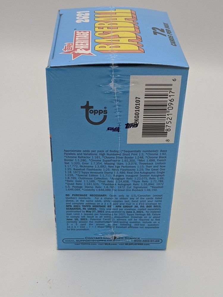 Factory Sealed 2021 Topps Heritage Baseball Cards 8 Pack Blaster Box