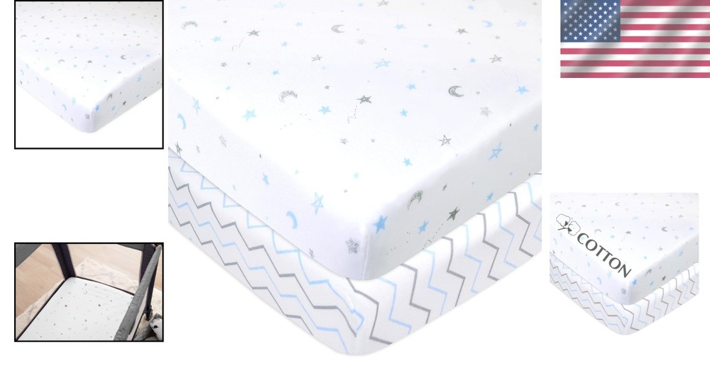 Comforting 2 Pack Cotton Fitted Playard Sheets - Durable & Machine Washable