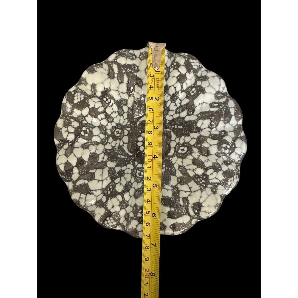 White Snowflake Design In Clear Glass Small Candy Dish Beautiful Pattern 7” EUC