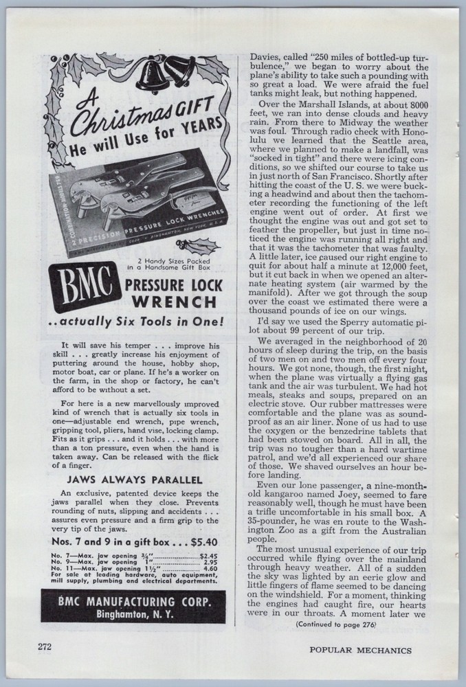 1946 Article - Lockheed P2V Neptune Navy Airplane Record Non Stop Flight