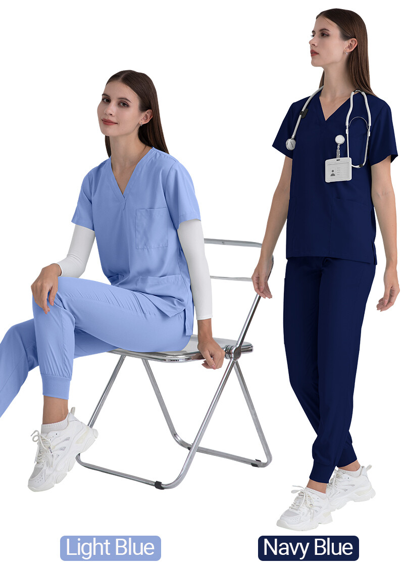 Stretch Medical Nurse Scrub Uniform Women Scrub Set V-Neck Top Jogger Pants