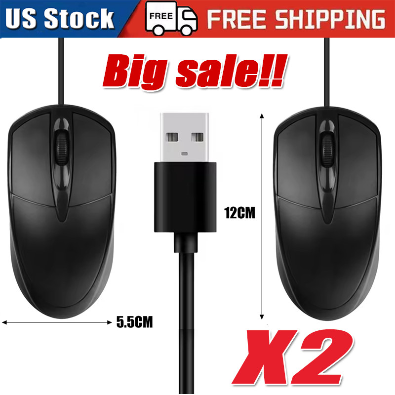 USB 2.0 Optical Wired Scroll Wheel Mouse PC Laptop Notebook Desktop Black Lot
