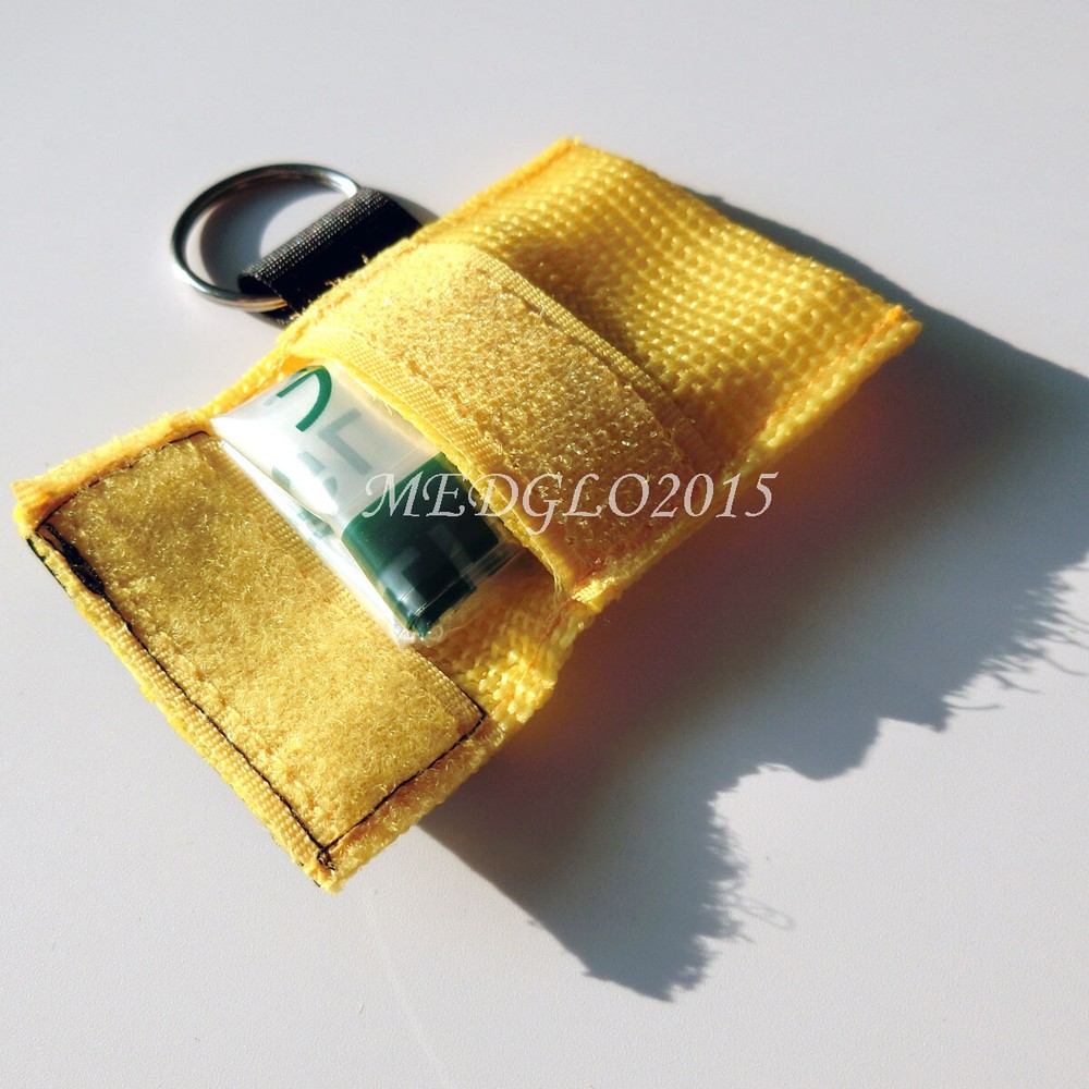 100pcs CPR Face Shield One Way Valve Keychain CPR Training tools 30:2 yellow