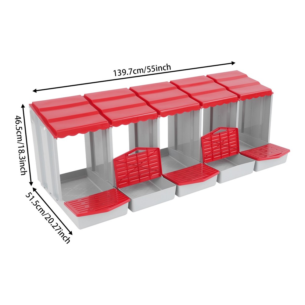 5 Compartment Chicken Nesting Box, Red Poultry Laying Hen Box for Egg Collection