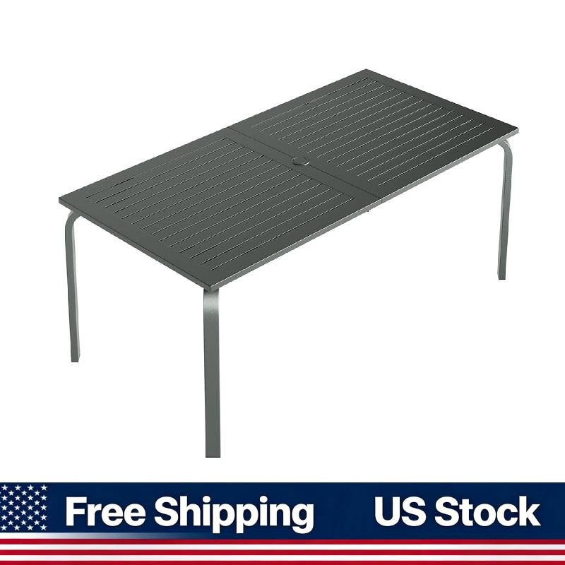 Outdoor Dining Table 71" Marine Grade Aluminum Umbrella Hole Rust Proof for Pool