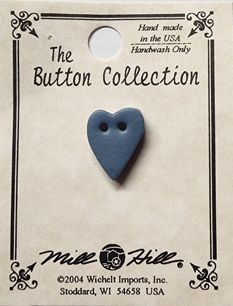 DIY Mill Hill Ceramic Button - Small Matte Blue Folk Heart