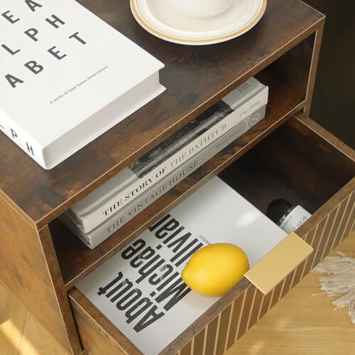 Small Nightstand with Drawer, Mid Century Modern Bedside 1 Pack Rustic Brown
