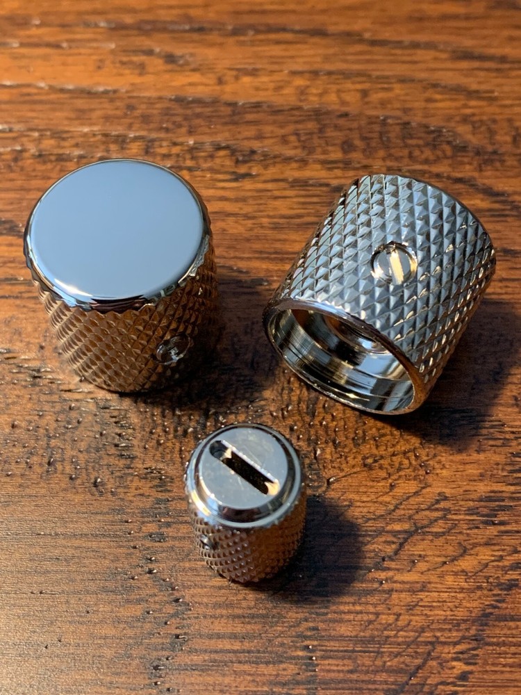 CHROME Plated - Solid Brass / Telecaster Knurled Guitar Knobs & Switch Tip Set
