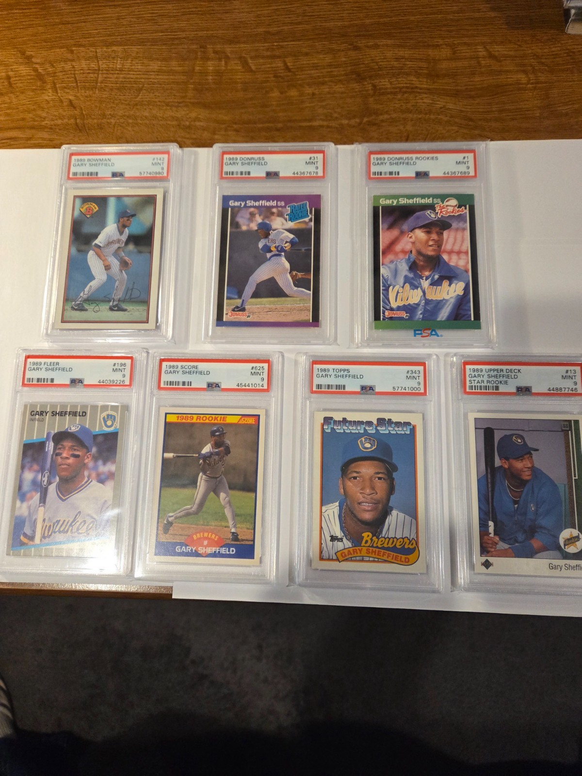 1989 Bowman Topps Fleer Donruss Score Upper Deck (7) RC lot Gary Sheffield PSA 9