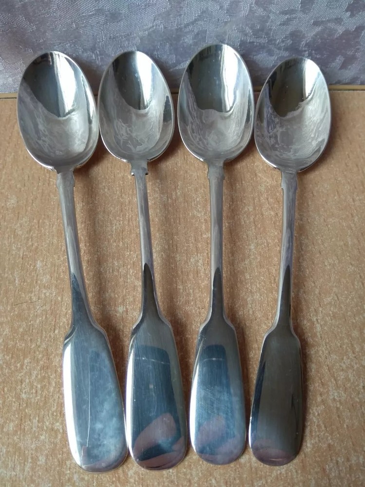 RARE tea Spoon Silver Spoon set 4 Russian Empire 84 Antique Vintage Kitchenware