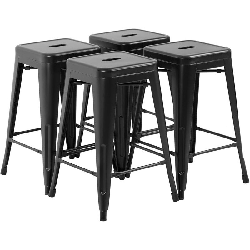 Stackable Metal Bar Stools Non-Slip Feet Footrest Rust Resistant 330lbs Capacity
