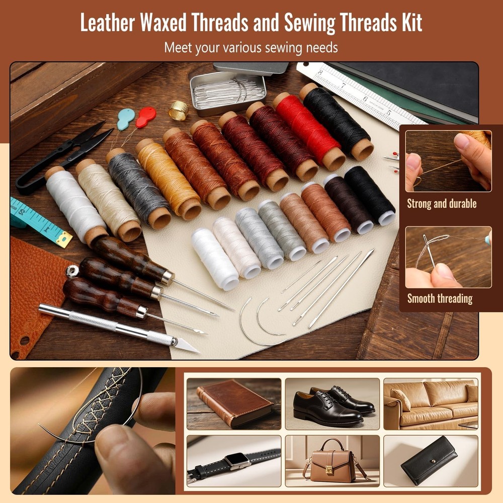 Leather Working Tools Kit, Leather Tooling Kit with Double Layer Storage Box,...