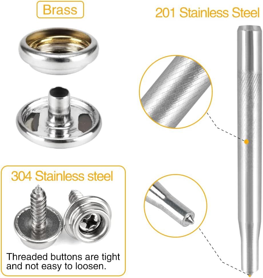 Screw Snap Fastener Stainless Steel Boat Canvas Press Stud Cover Button Kit