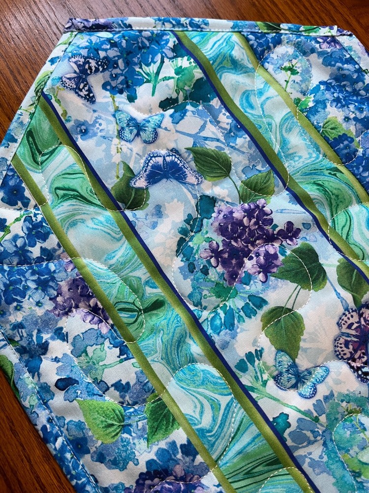 Handcrafted-Quilted Table Runner- Spring Is Coming: Hydrangeas, Butterflies 2025