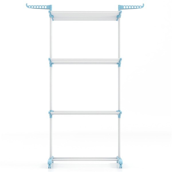 Blue 4-Tier Foldable Clothes Drying Rack with Wheels,