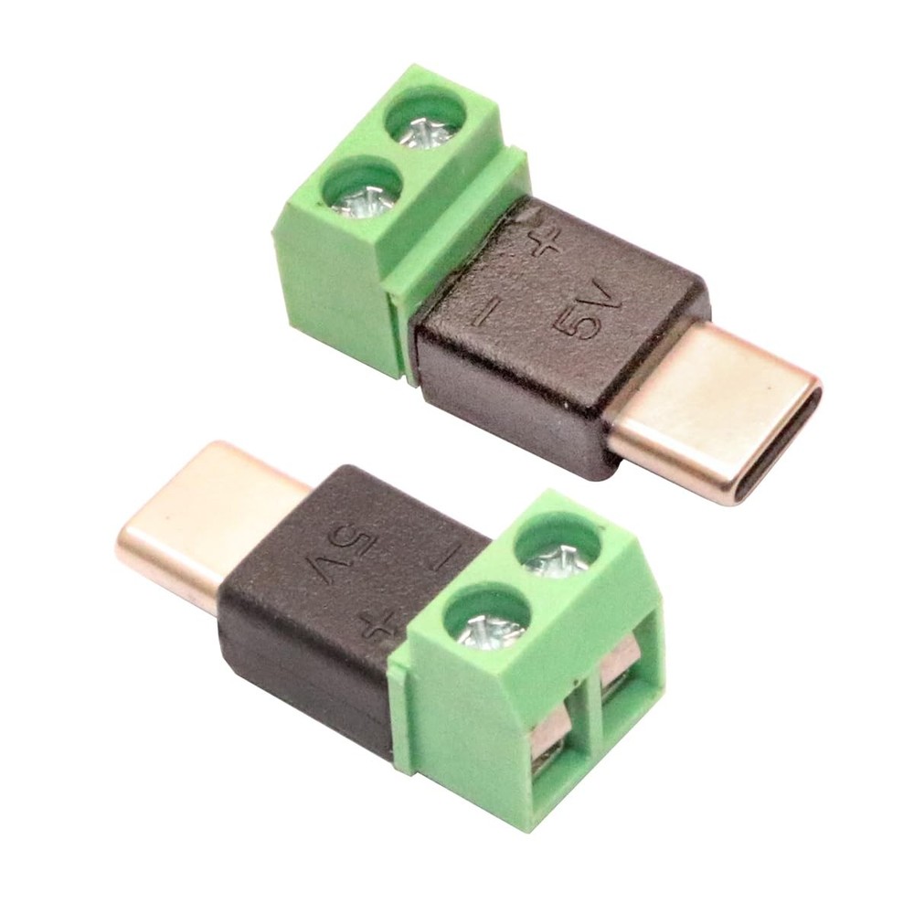 2 Pack USB-C Solderless Connector Type-C Male Screw Terminal Adapter