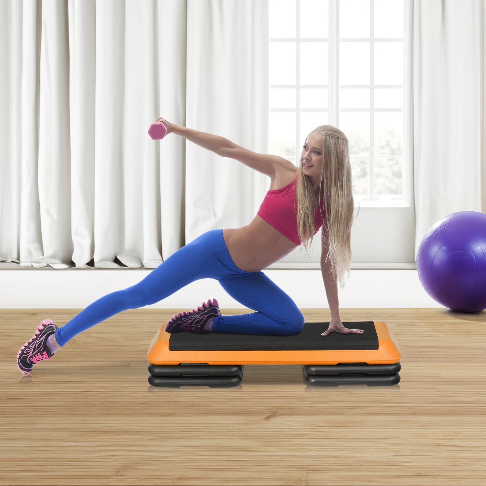 43'' Exercise Aerobic Step Platform Adjustable Fitness Stepper w/4 Risers Yellow