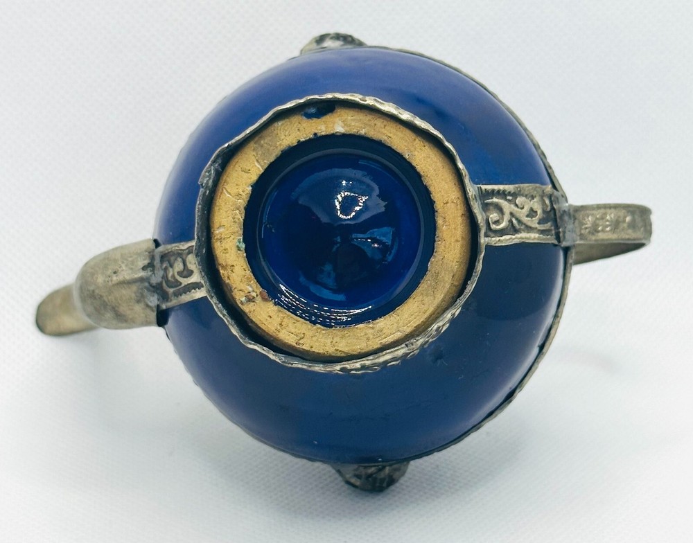 Teapot Hinged Mini Cobalt Blue Metal Trim