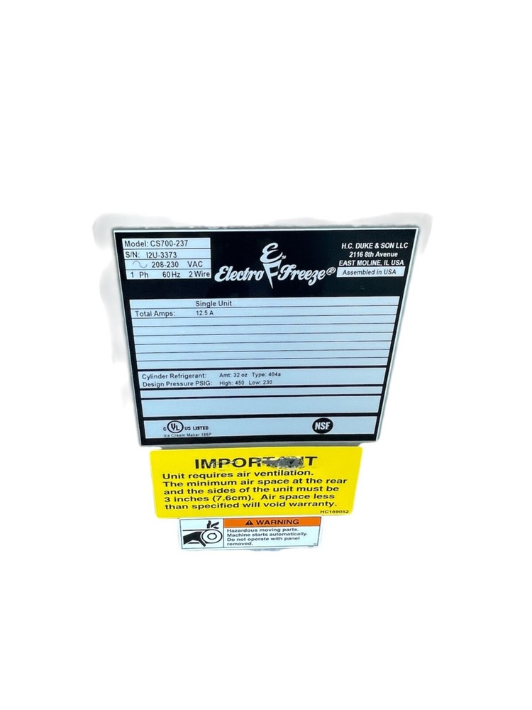 ELECTRO FREEZE CS700 Gravity-Fed Shake Freezer Countertop