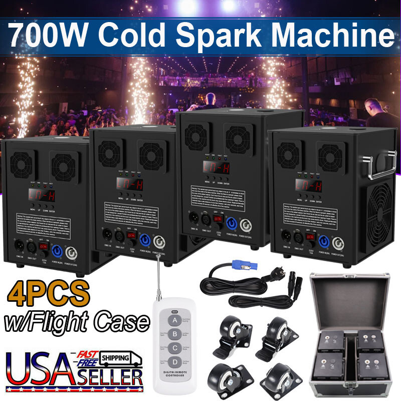 4PCS 700W Cold Spark Machine Wedding DJ Party Stage Effect Firework Machine Case