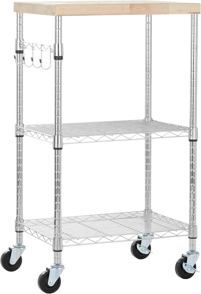 Compact Adjustable Kitchen Cart with Chrome Shelving - Ideal for Small Spaces-
