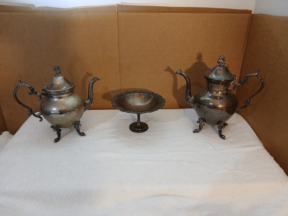 Antique Birmingham Silver Company Teapot Silver on Copper Plus Oneida Candy Dish