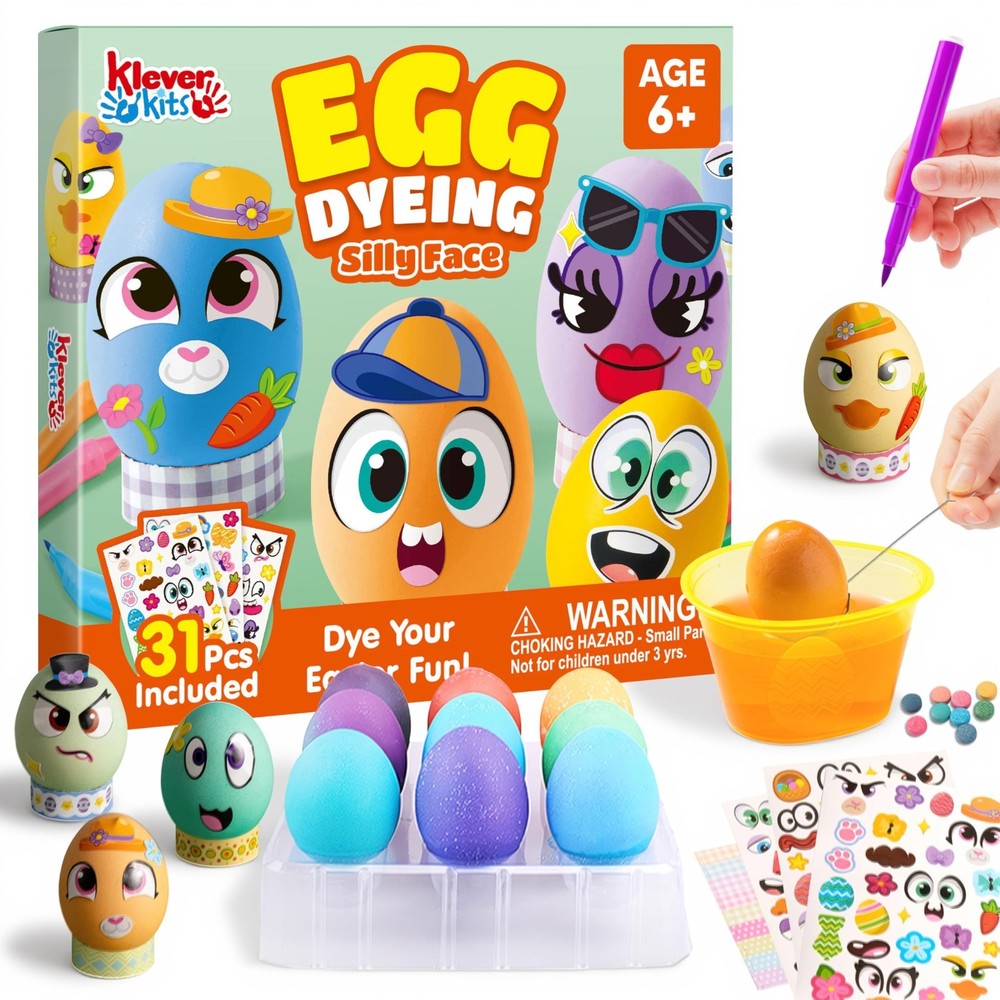 31PCS Easter Egg Decorating Kit - DIY Dye Tablets & Face Stickers for Kids Fun
