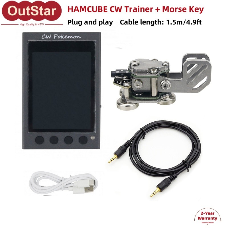 HAMCUBE Mini CW Trainer Morse Code Trainer w/ Morse Key 1.5M/4.9FT 3.5MM Cable #
