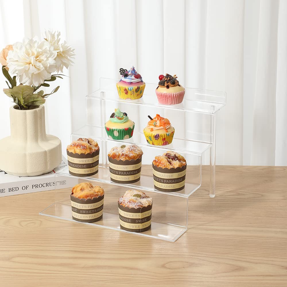 Acrylic Stands for Display,4 Step Display Riser Clear Cupcakes Perfumes Colog...