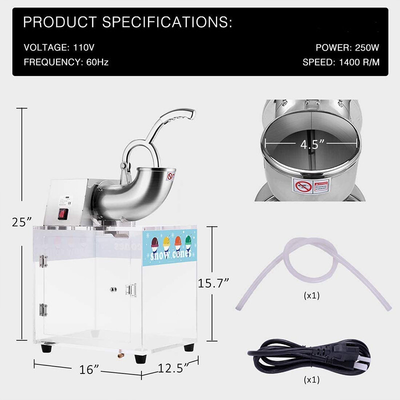 440lbs/h Electric Snow Cone Machine Ice Shaver Maker Shaving Crusher Dual Blades